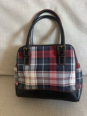 Tommy Hilfiger Plaid Dome Satchel Handbag - Navy & Pink